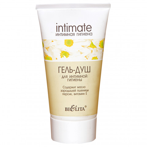 Гель-душ для интимной гигиены Белита Intimate содержит масло зародышей пшеницы, персик, витамин F 150 мл